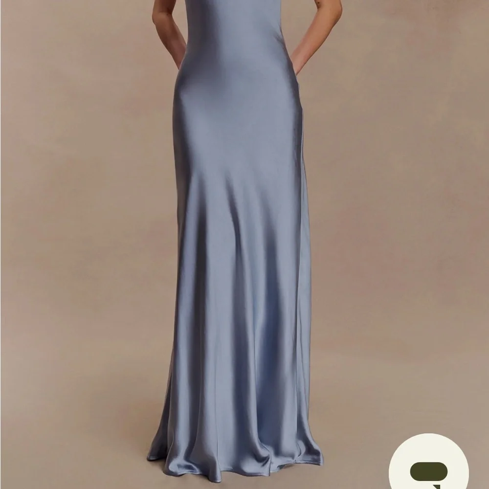 MESHKI Elegant Blue Satin Evening Gown - Picture 3 of 3